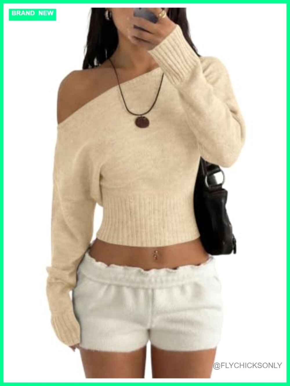 Off Shoulder Long Sleeve Knit Pullover Sweater Women's Casual